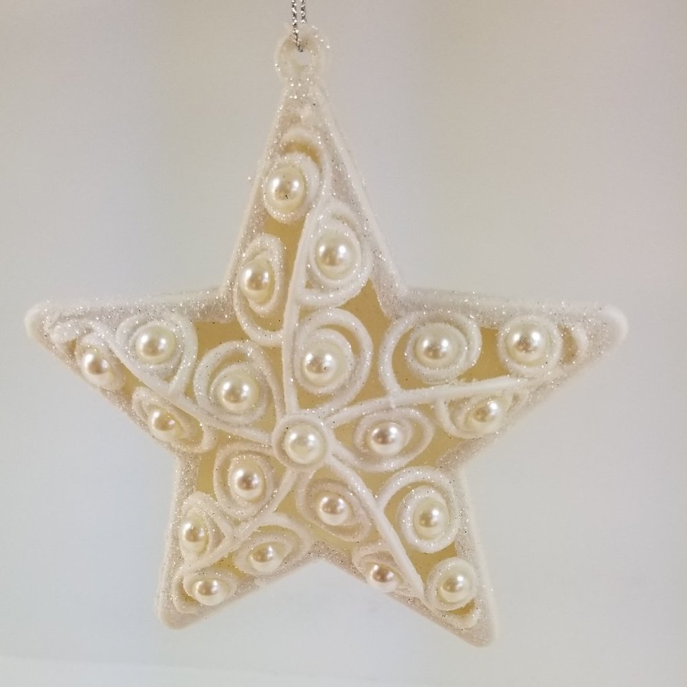 Peal and glitter Star ornaments set of 3 of 5" X 4 7/8" aprox